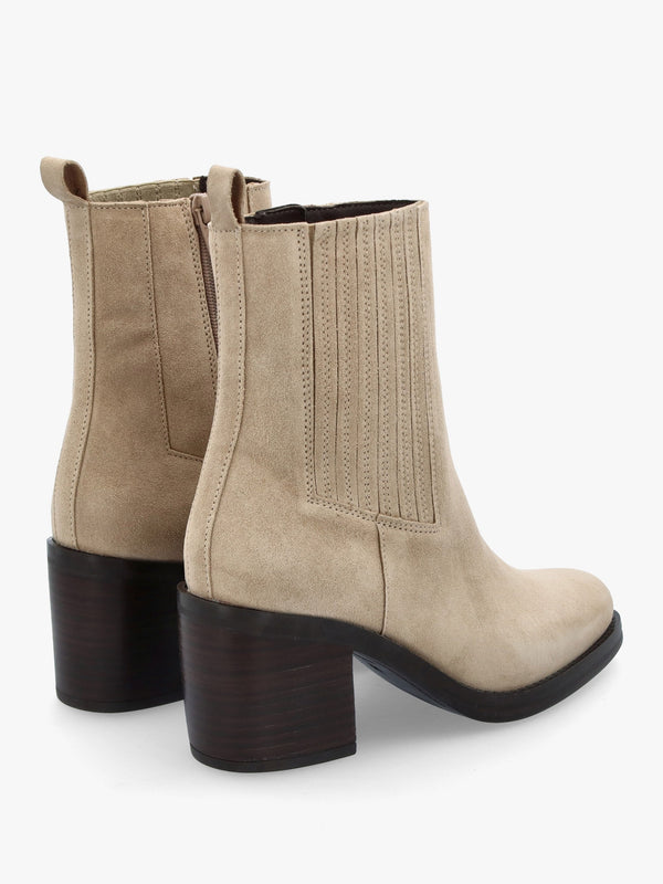 Adios Beige Suede Western Chelsea Mid-Heel Boots