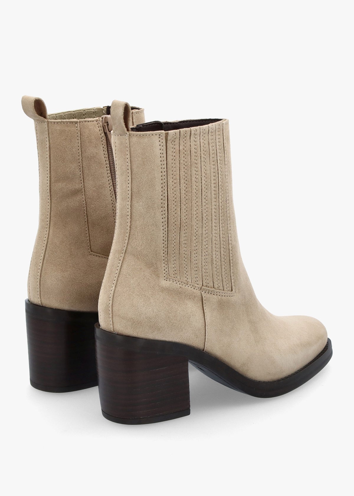 Adios Beige Suede Western Chelsea Mid-Heel Boots