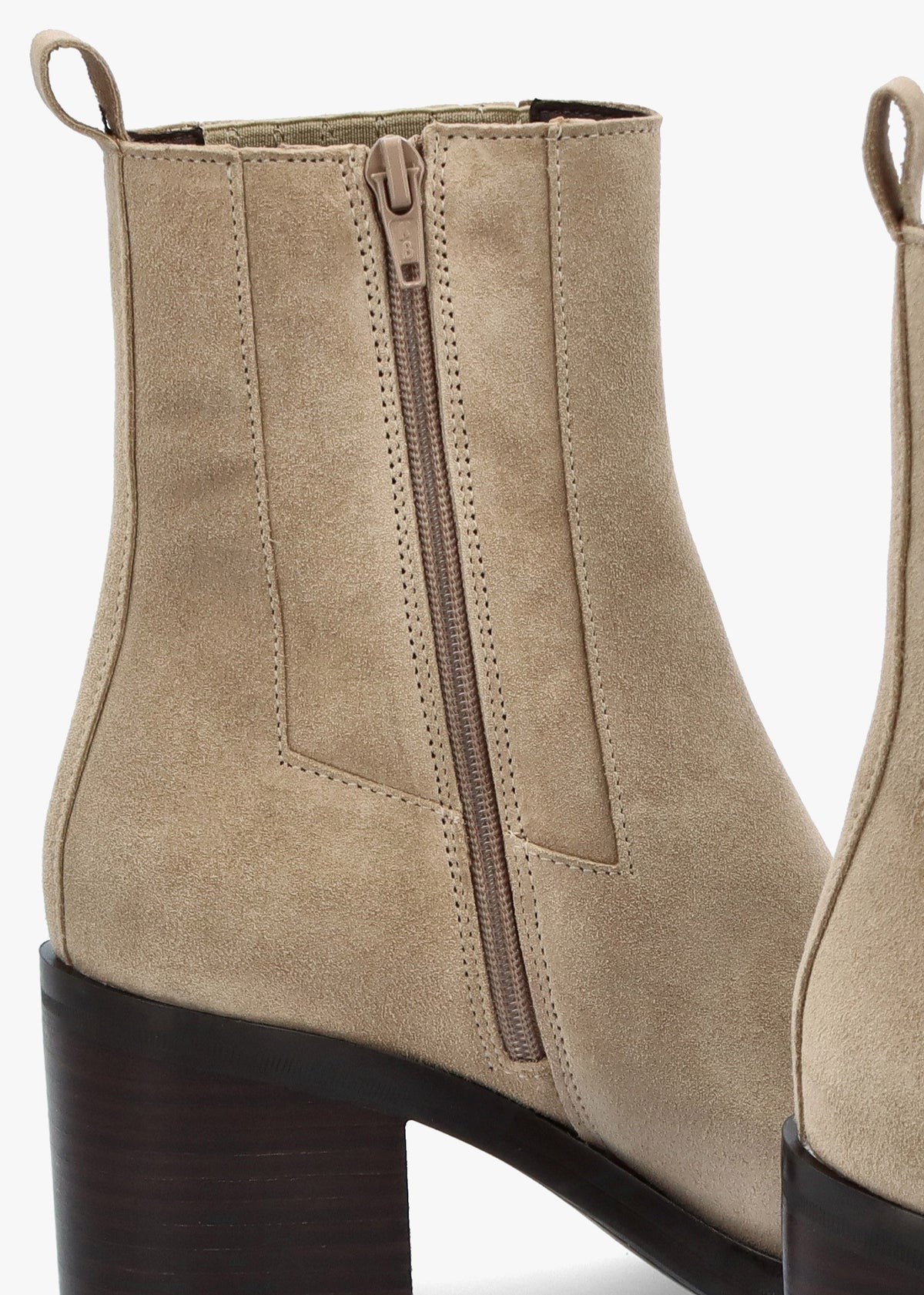 Adios Beige Suede Western Chelsea Mid-Heel Boots