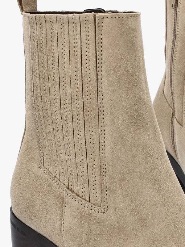 Adios Beige Suede Western Chelsea Mid-Heel Boots