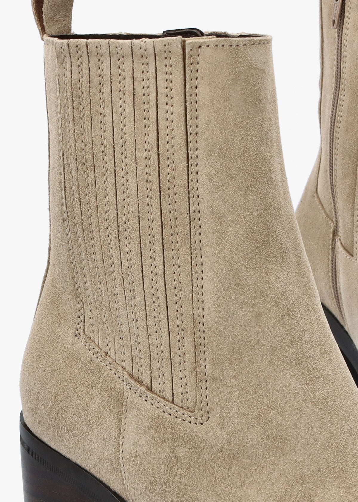 Adios Beige Suede Western Chelsea Mid-Heel Boots