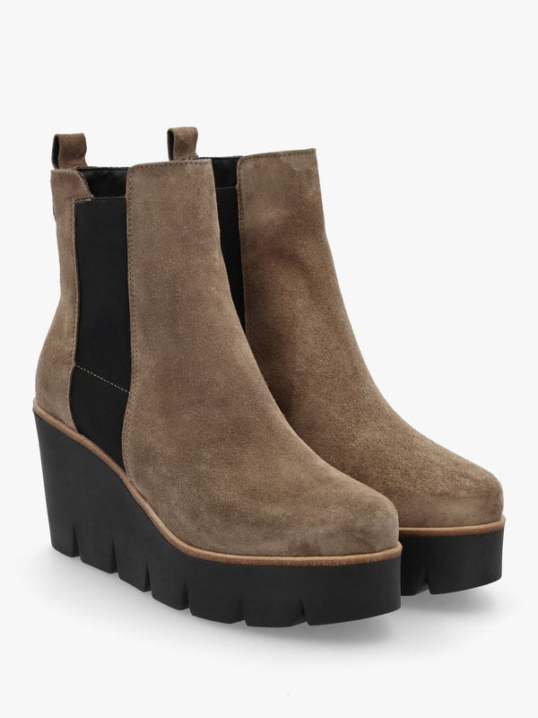 Alpaca Taupe Suede Wedge Ankle Boots