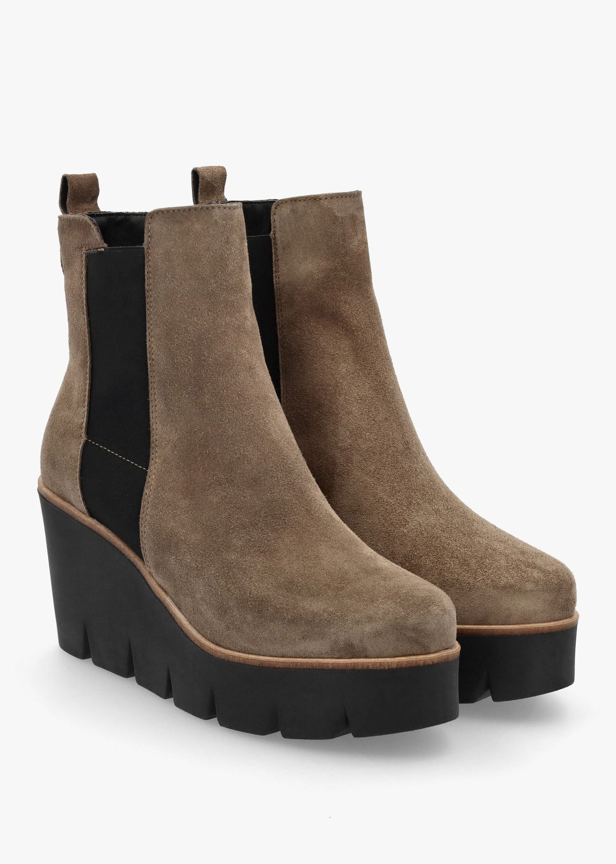 Alpaca Taupe Suede Wedge Ankle Boots