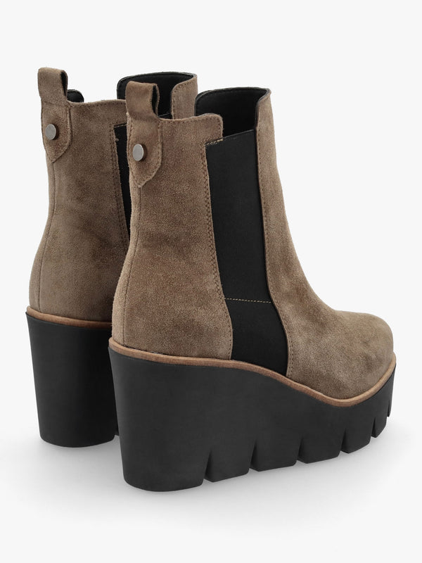 Alpaca Taupe Suede Wedge Ankle Boots
