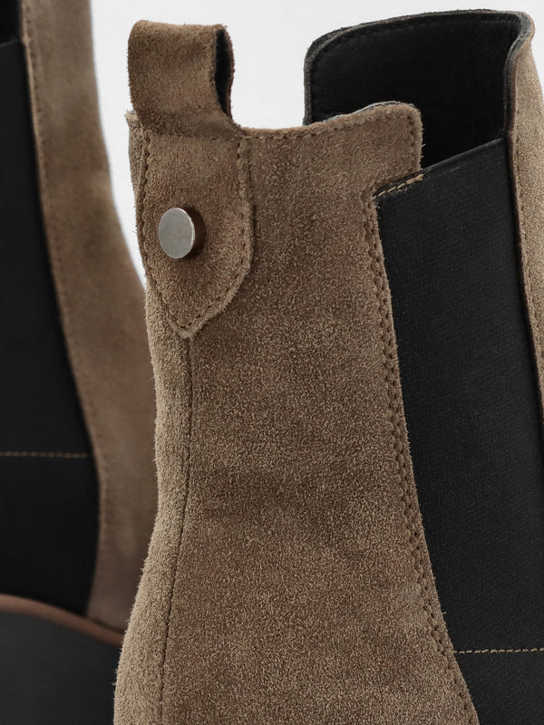 Alpaca Taupe Suede Wedge Ankle Boots