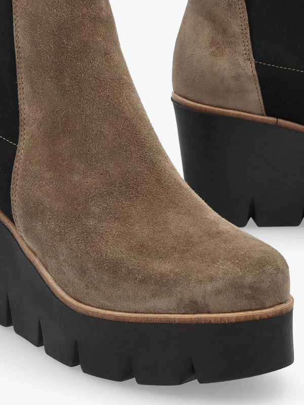 Alpaca Taupe Suede Wedge Ankle Boots