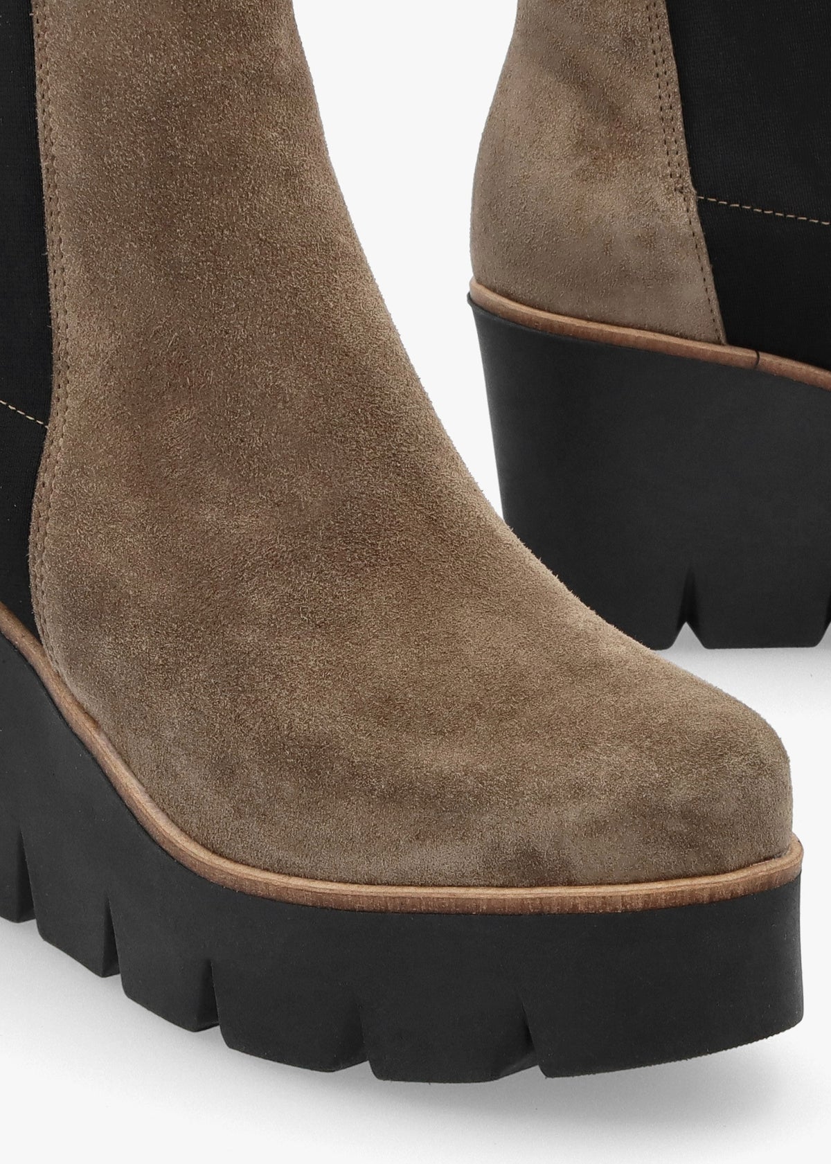 Alpaca Taupe Suede Wedge Ankle Boots
