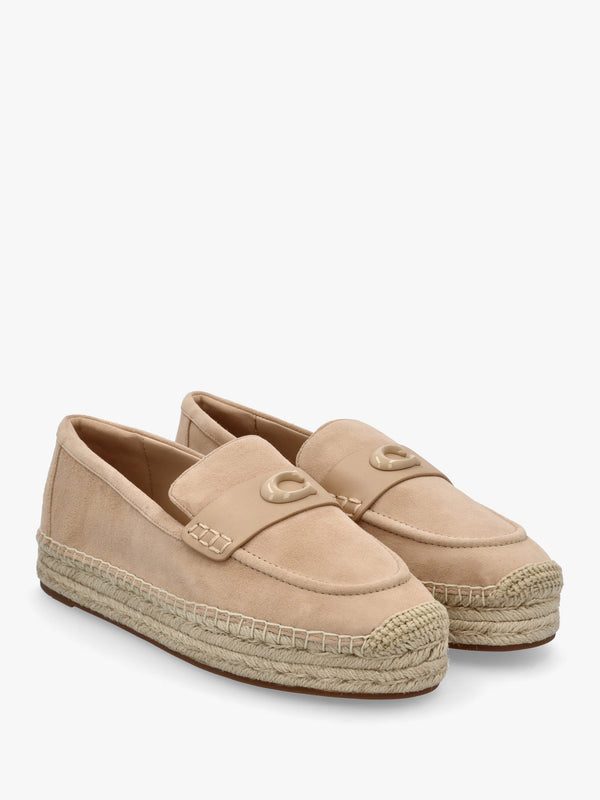 Camilla Beechwood Suede Logo Flat Espadrilles