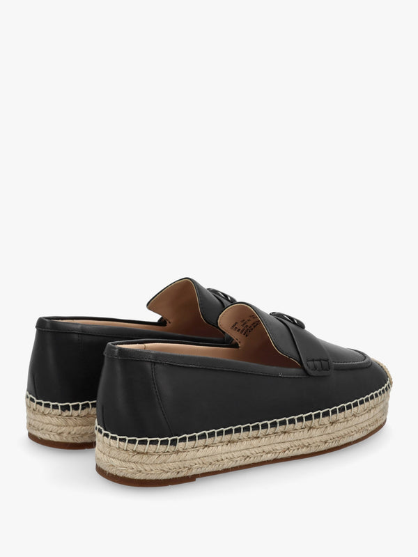 Camilla Black Leather Logo Flat Espadrilles