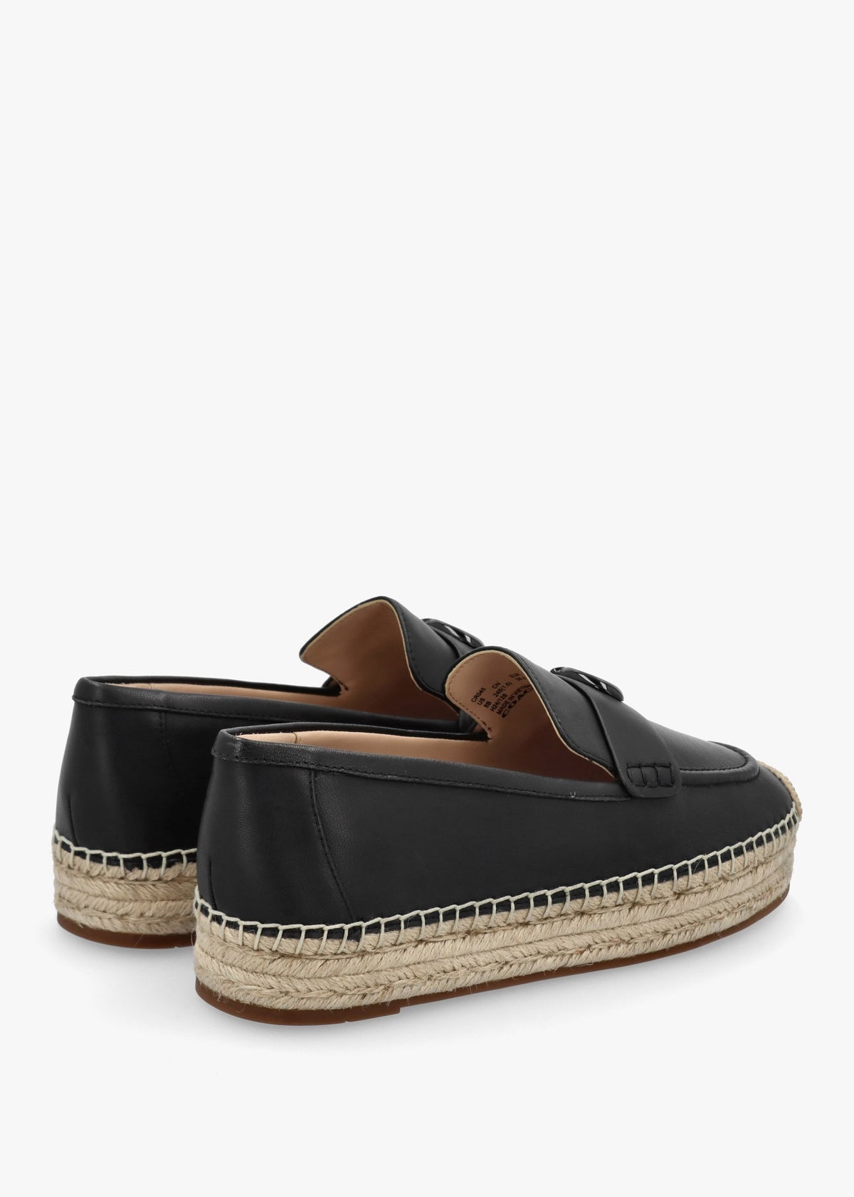 Camilla Black Leather Logo Flat Espadrilles