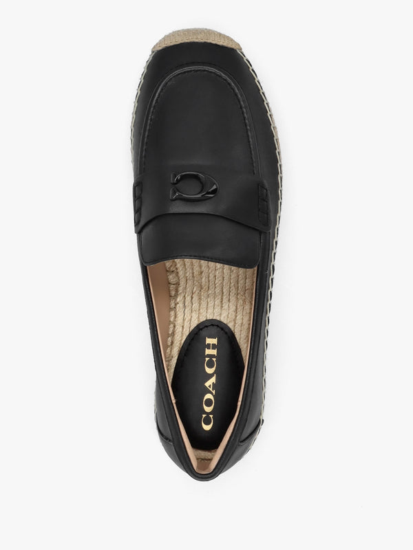 Camilla Black Leather Logo Flat Espadrilles