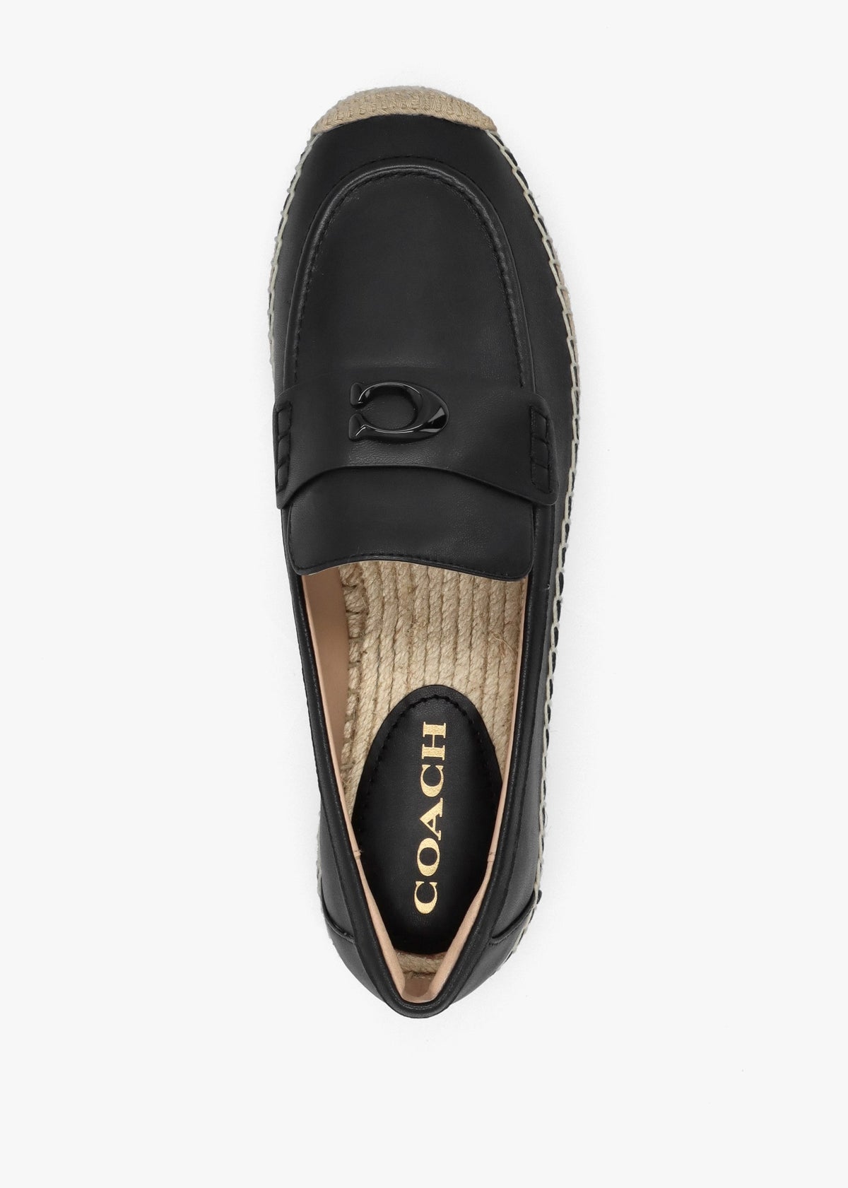 Camilla Black Leather Logo Flat Espadrilles
