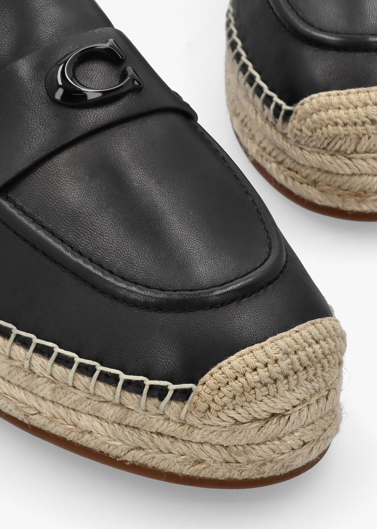 Camilla Black Leather Logo Flat Espadrilles