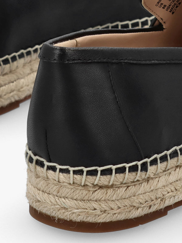 Camilla Black Leather Logo Flat Espadrilles