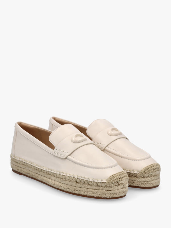 Camilla Chalk Leather Logo Flat Espadrilles