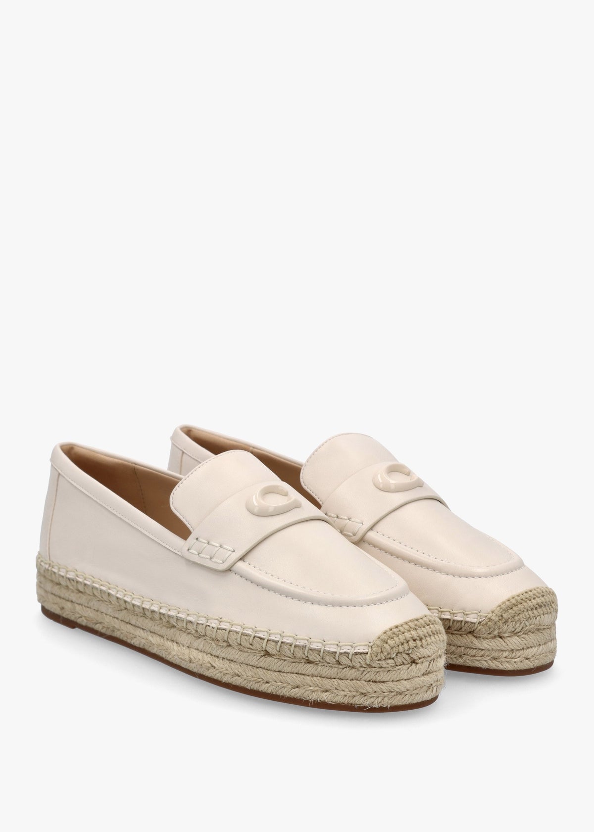 Camilla Chalk Leather Logo Flat Espadrilles