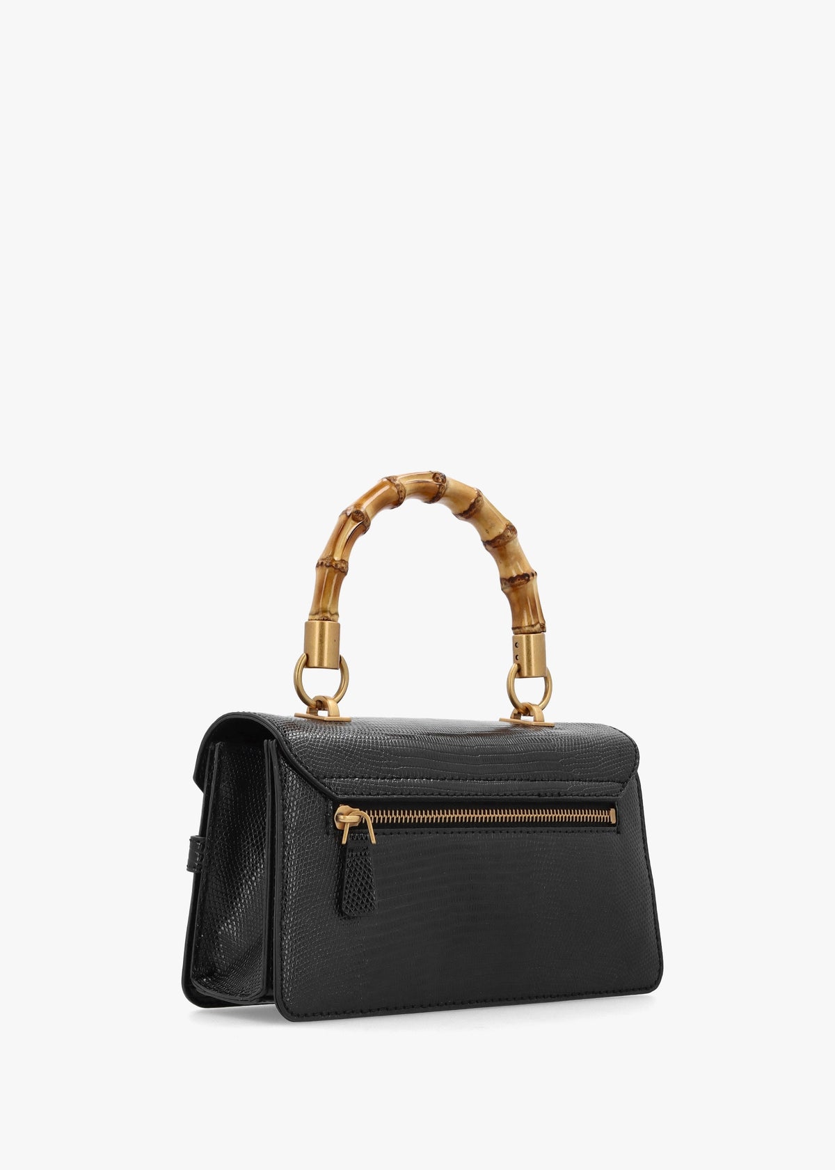 Sibel Black Bamboo Top Handle Cross-Body Bag
