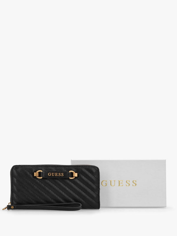 Large Sela Quilted Black Zip Around Wallet