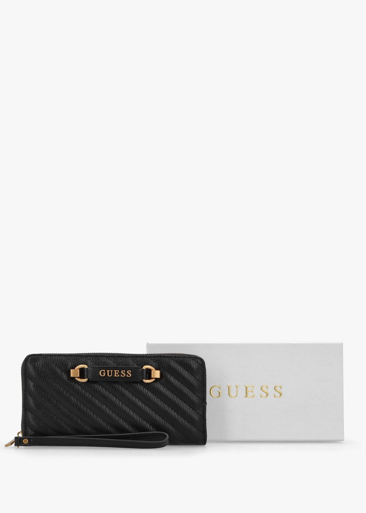 Large Sela Quilted Black Zip Around Wallet