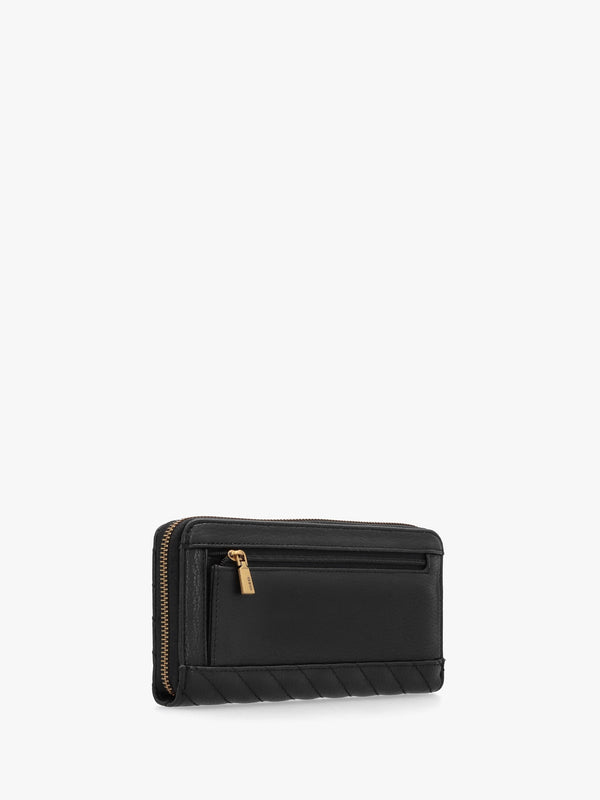 Large Sela Quilted Black Zip Around Wallet