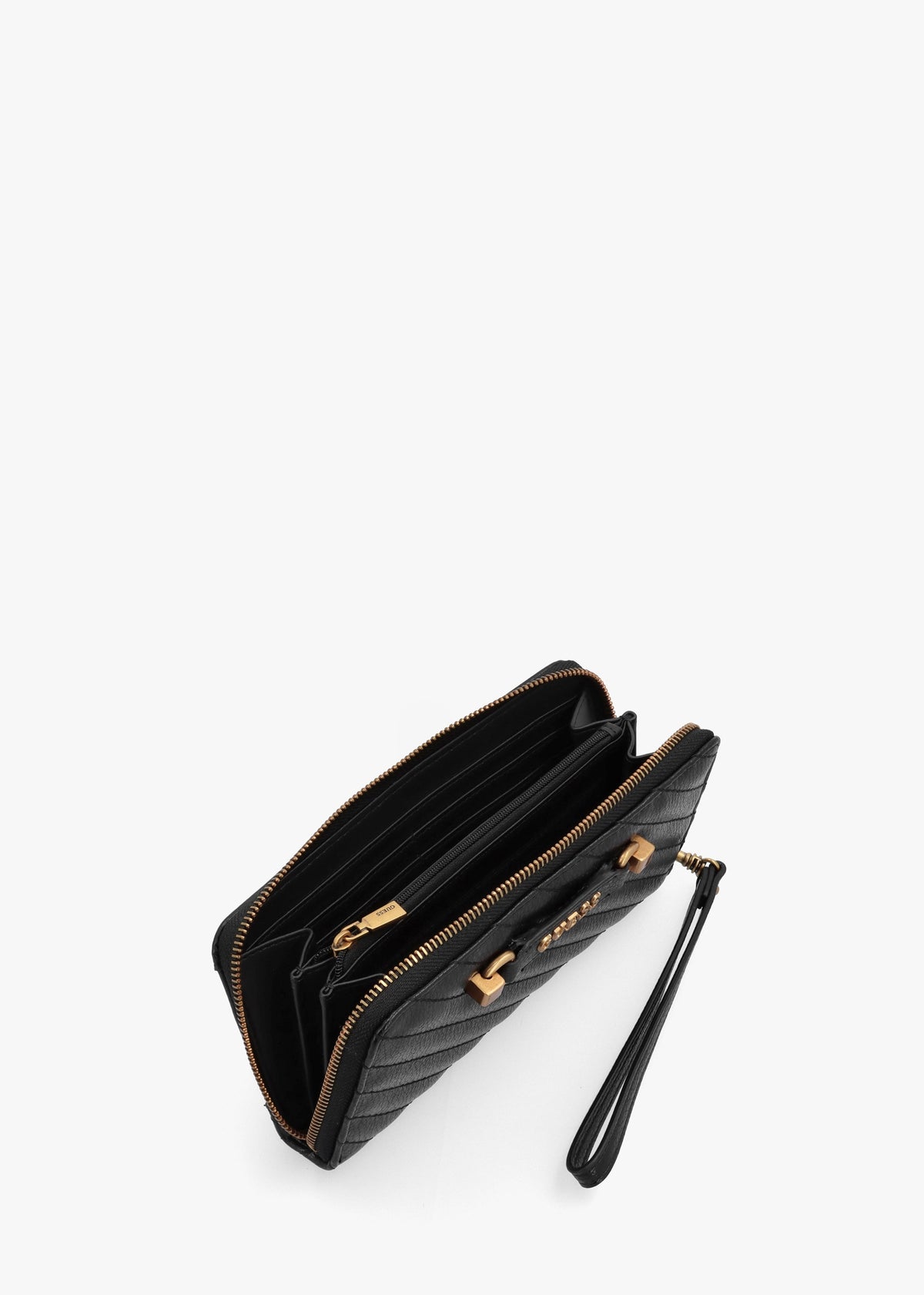 Large Sela Quilted Black Zip Around Wallet