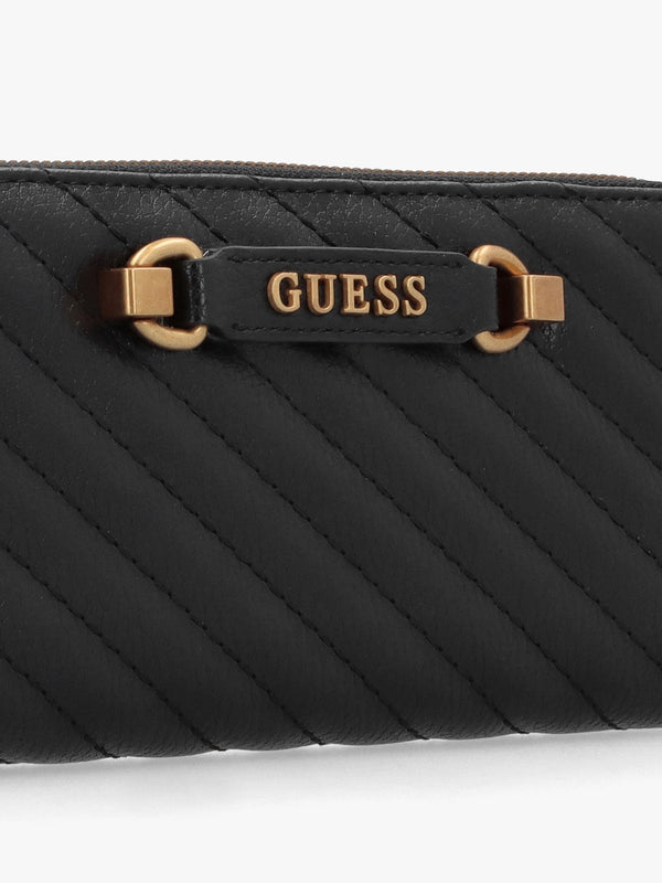 Large Sela Quilted Black Zip Around Wallet