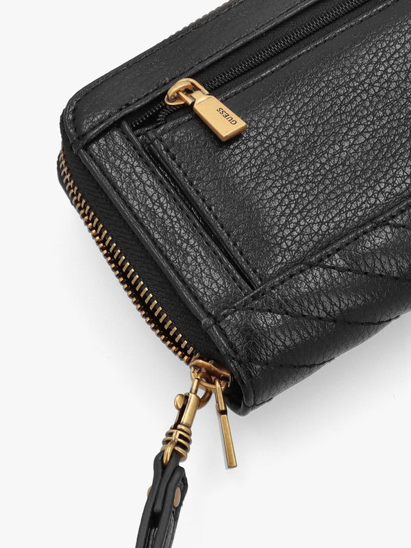 Large Sela Quilted Black Zip Around Wallet