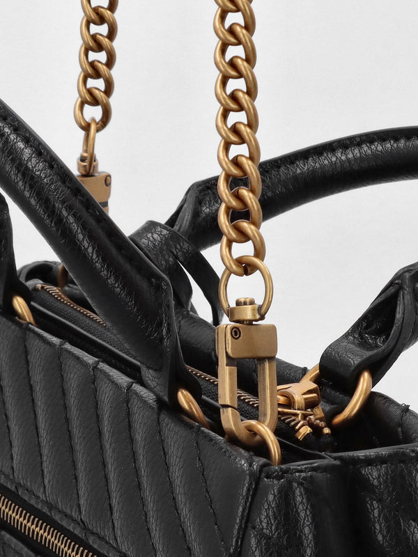 Small Sela Quilted Black Girlfriend Satchel Bag