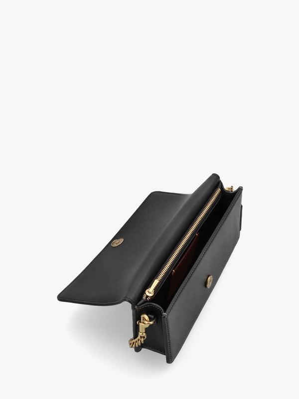 Evie Black Leather Wallet On A Chain Bag