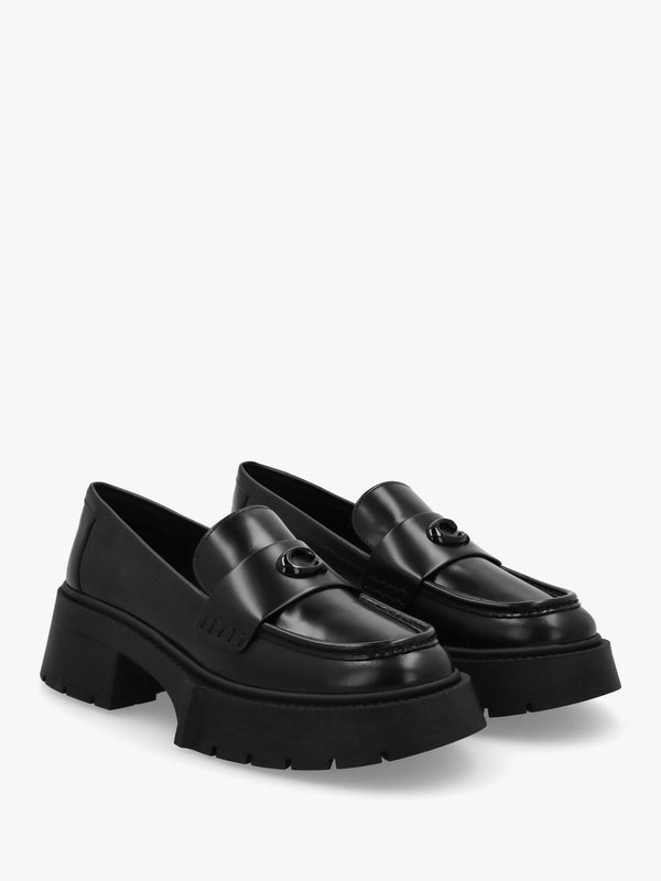 Leah Black Leather Platform Loafers