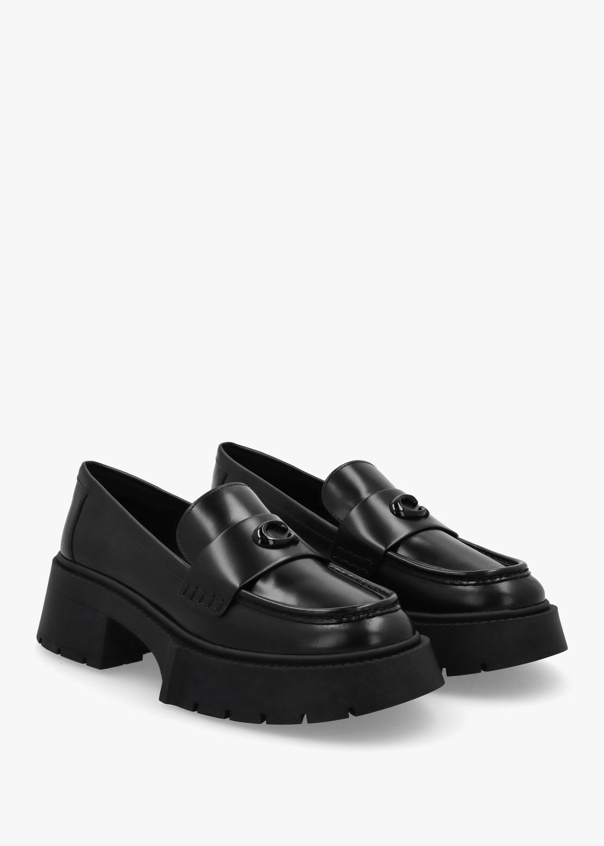 Leah Black Leather Platform Loafers