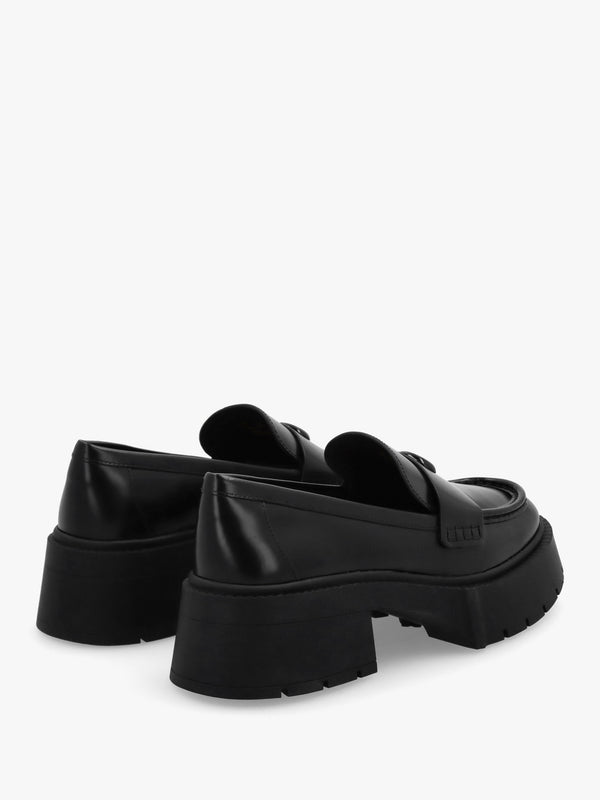 Leah Black Leather Platform Loafers