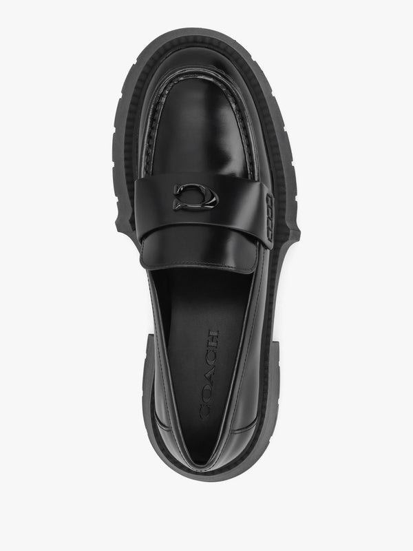 Leah Black Leather Platform Loafers