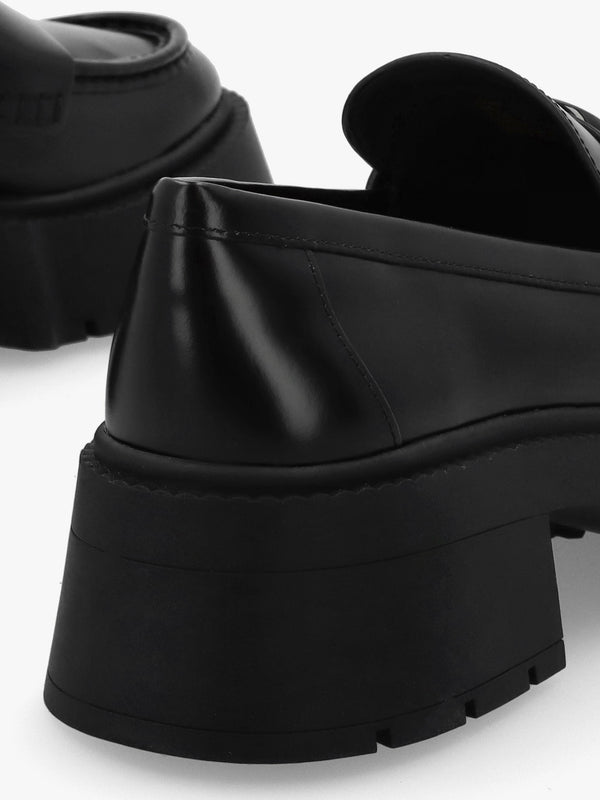 Leah Black Leather Platform Loafers
