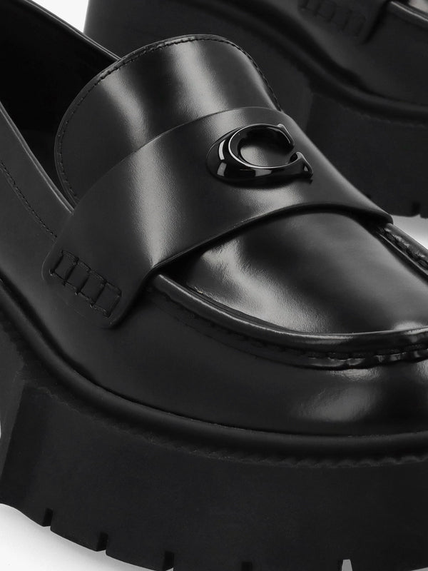 Leah Black Leather Platform Loafers