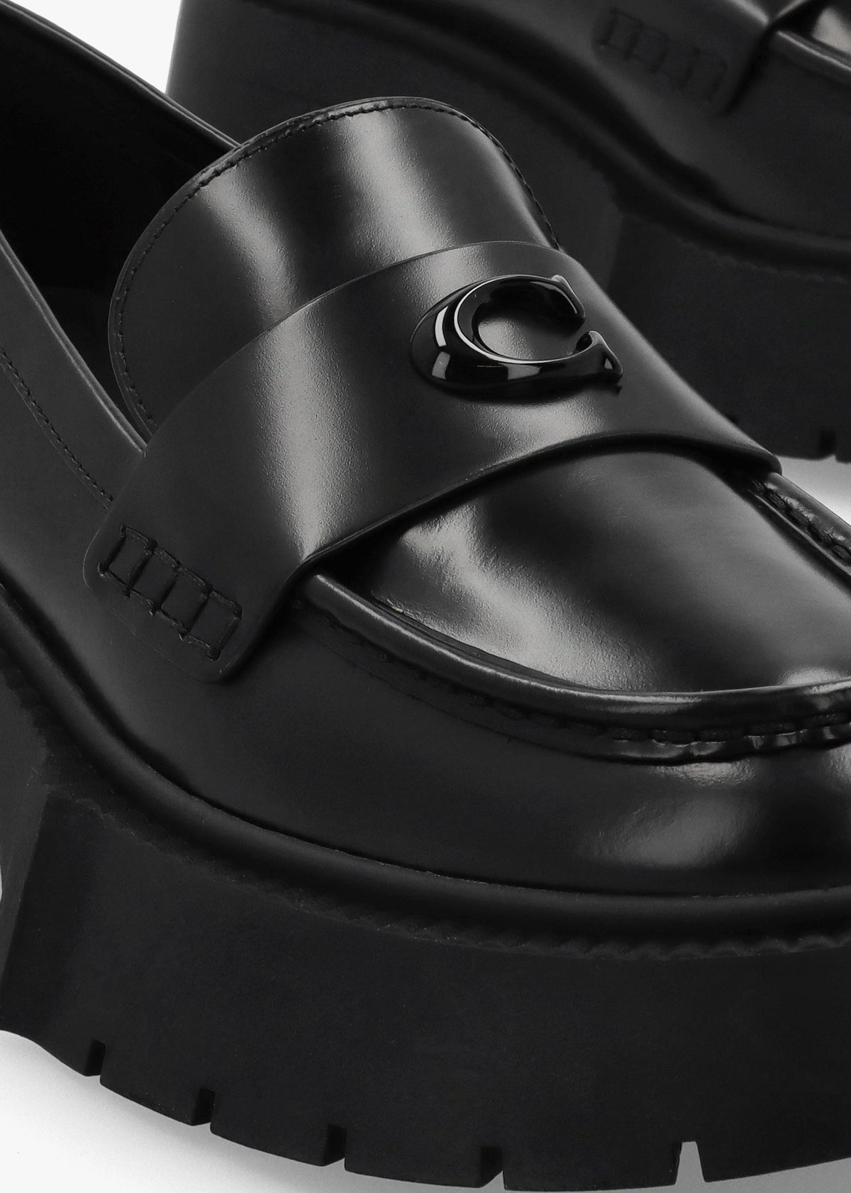 Leah Black Leather Platform Loafers