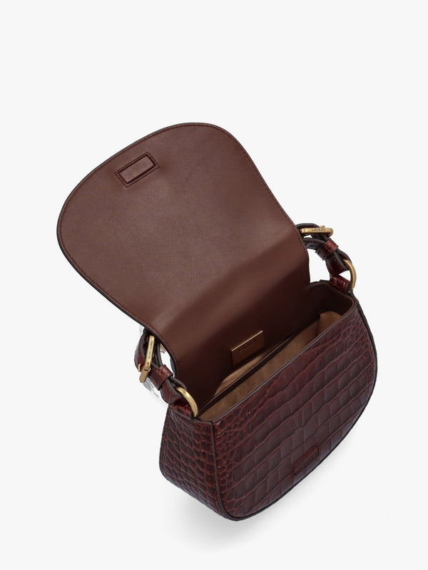 Embossed Tanner Medium Dark Mahogany Leather Cross-Body Bag