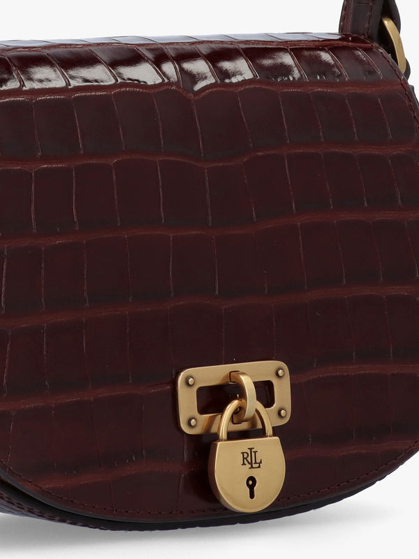 Embossed Tanner Medium Dark Mahogany Leather Cross-Body Bag