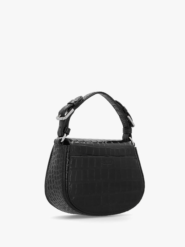 Embossed Tanner Medium Black Leather Cross-Body Bag