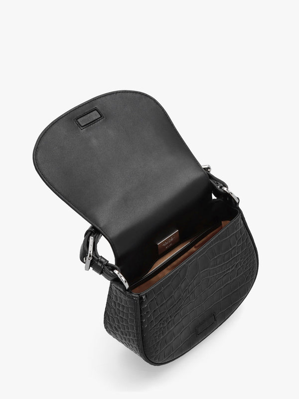 Embossed Tanner Medium Black Leather Cross-Body Bag
