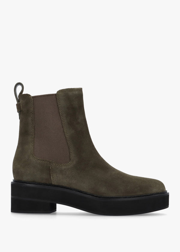 Adrianna Dark Olive Suede Chunky Chelsea Boots
