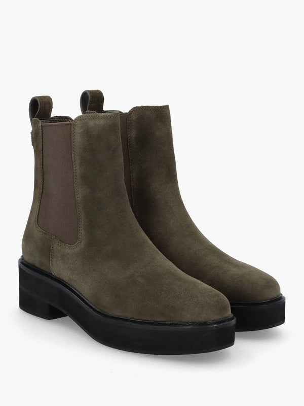 Adrianna Dark Olive Suede Chunky Chelsea Boots