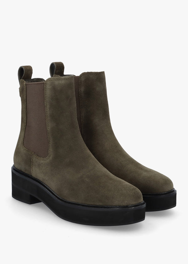Adrianna Dark Olive Suede Chunky Chelsea Boots