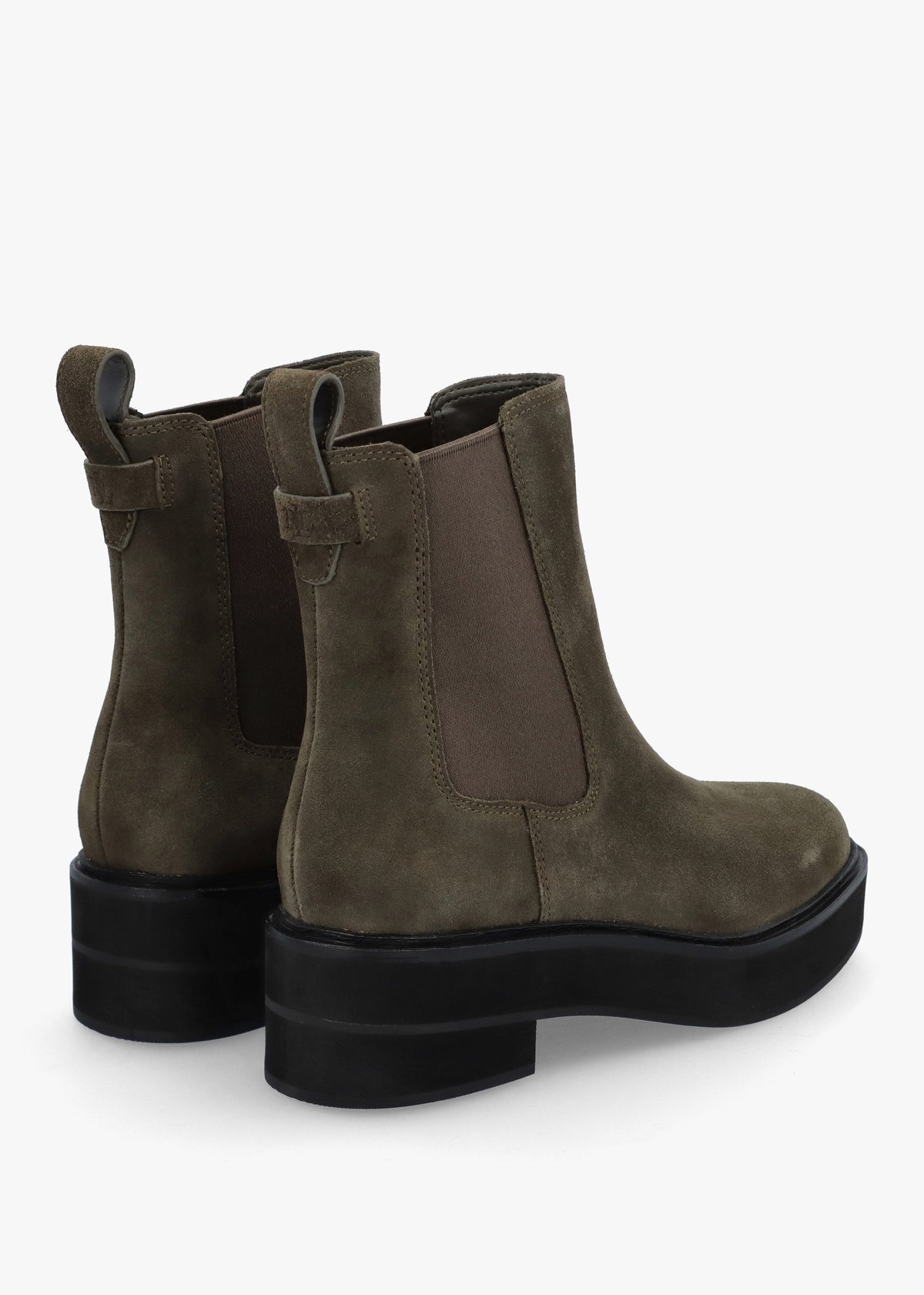 Adrianna Dark Olive Suede Chunky Chelsea Boots