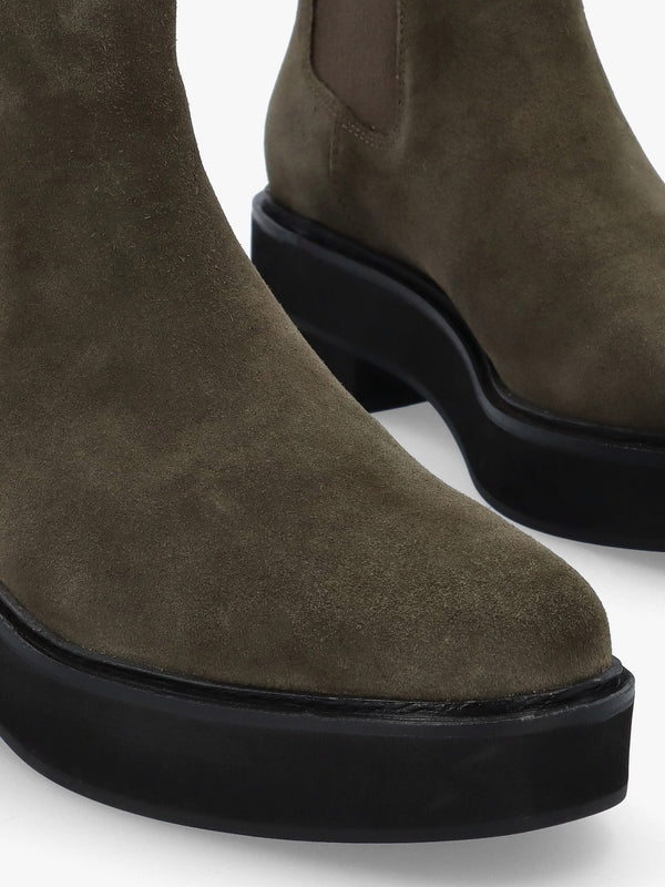Adrianna Dark Olive Suede Chunky Chelsea Boots