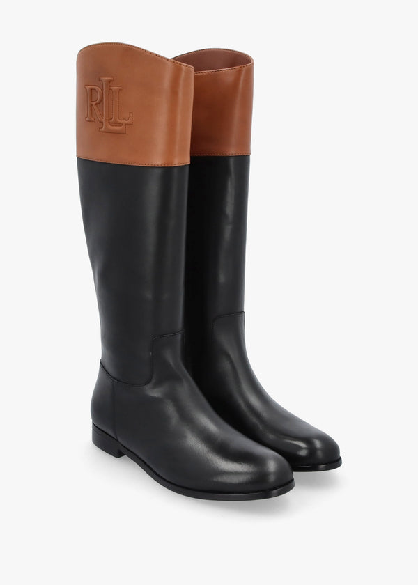 Justine II Black Deep Saddle Tan Leather Riding Boots