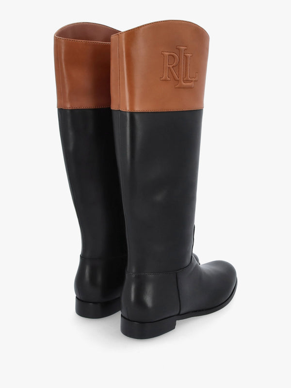 Justine II Black Deep Saddle Tan Leather Riding Boots