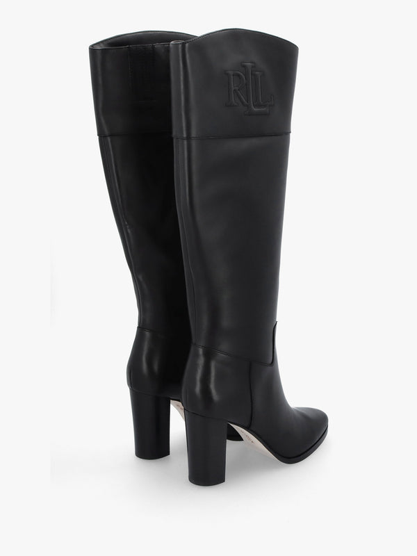 Page II Black Leather Block Heel Knee Boots