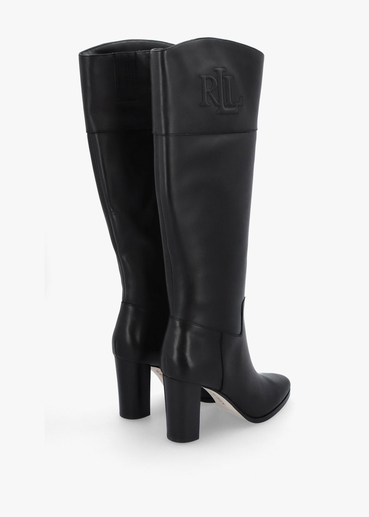 Page II Black Leather Block Heel Knee Boots