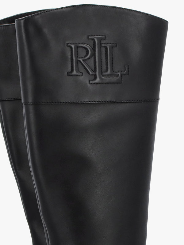 Page II Black Leather Block Heel Knee Boots